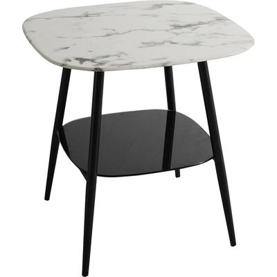 Beistelltisch MÖBILIA "Alannah", schwarz-weiß (weiß, schwarz, schwarz, weiß), B:55cm H:55cm T:55cm, Platte Glas in Marmoroptik, Gestell pulverbeschichtetes Metall, Tische, Beistelltisch, Tischplatte in Marmoroptik