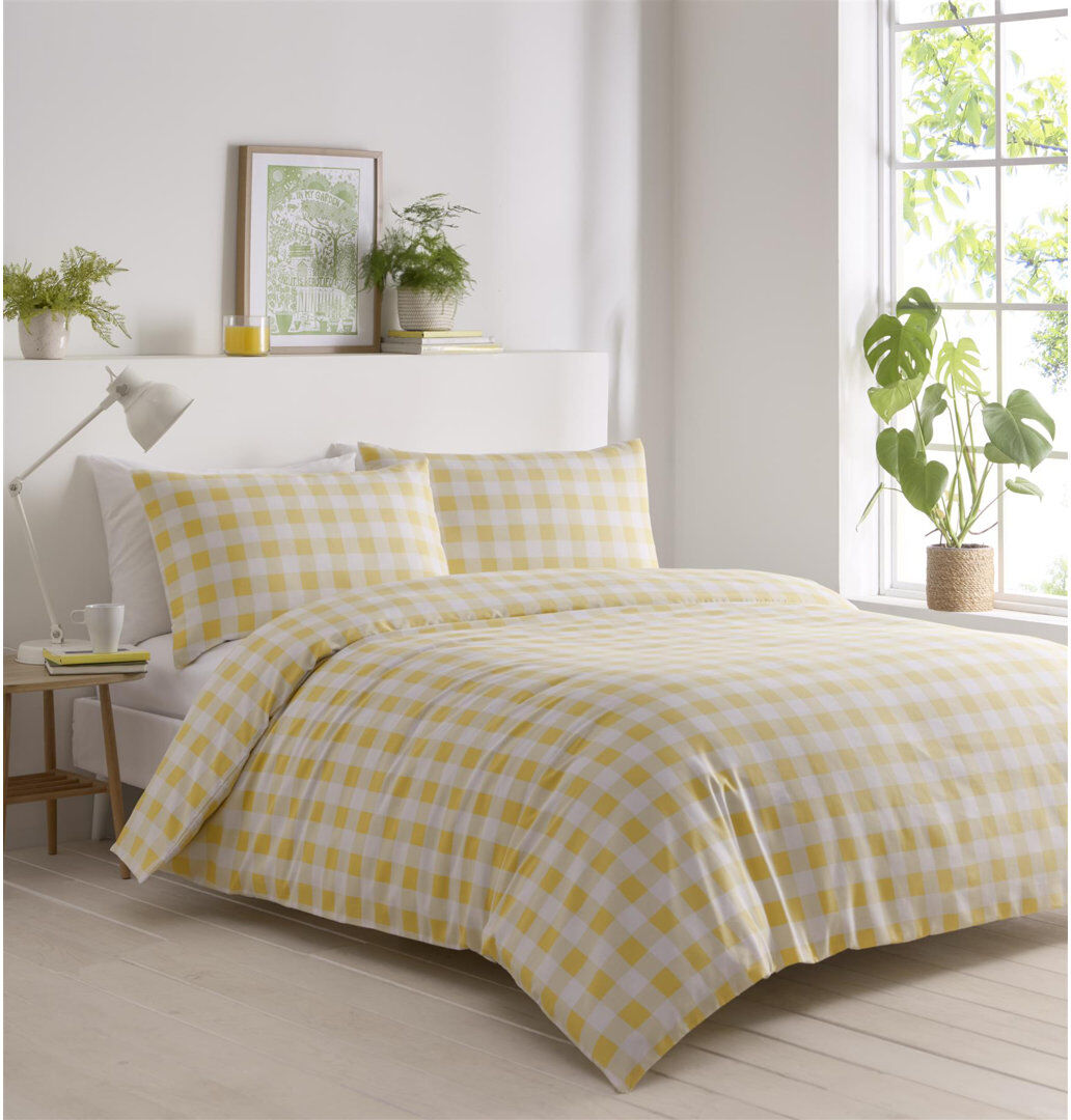 Brambly Cottage Gingham Set Yellow/White Single Duvet Cover + 2 Standard Shams