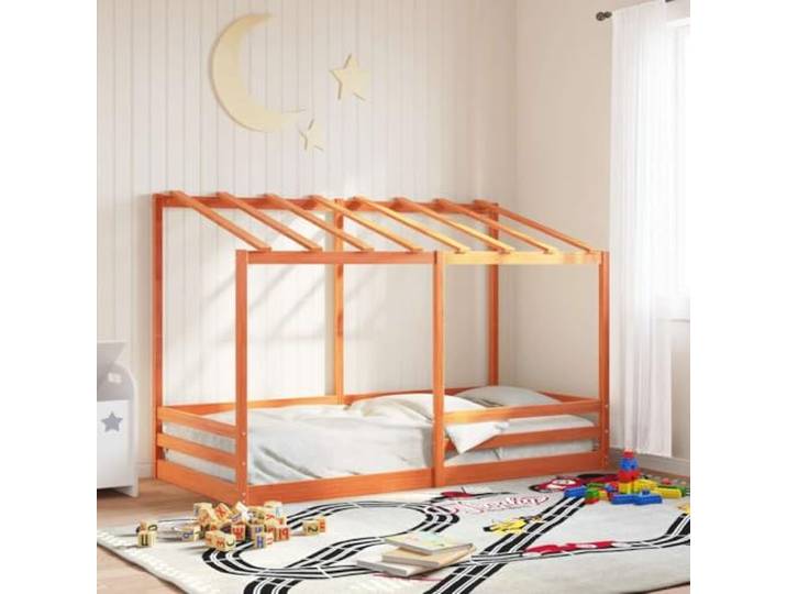YNGBHFNOP Massives Kiefernholz Dachbett Spaß Rückzugsort 80x200 Braun Kinderbett mit Dach Wachsbraun 80x200 cm Massivholz Kiefer Hausbett mit Rausfallschutz für Kinderzimmer