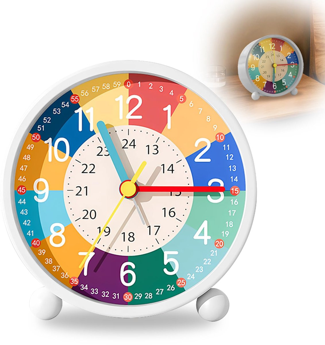 Ynkkvre Analoge Kinderwekker met Nachtlampje en Stille Tikfunctie