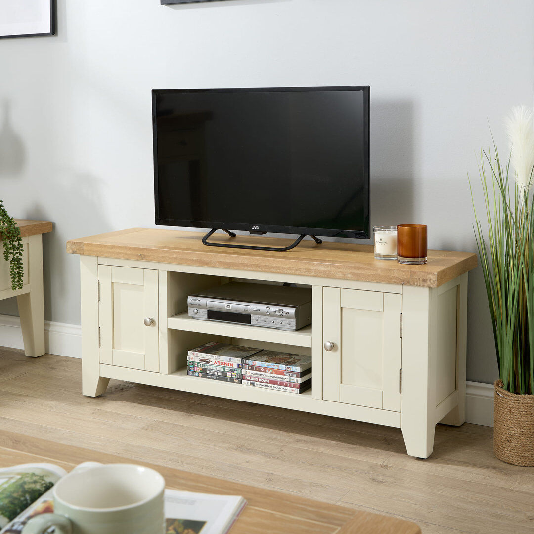 Lark Manor Cooksey Fully Assembled 2 Door Cabinet TV Stand with Media Shelves White/Wood 55"