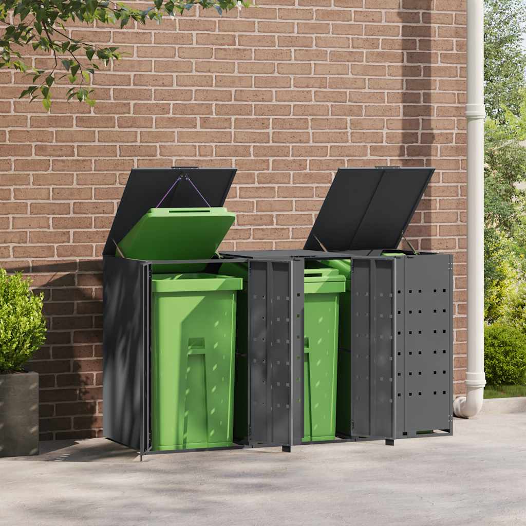 vidaXL Cobertizo para 3 cubos de basura acero antracita 207x79x117 cm Antracita