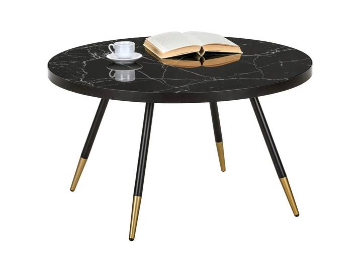 Couchtisch 80/80/45 cm rund Schwarz, Goldfarben Metall, Glas
