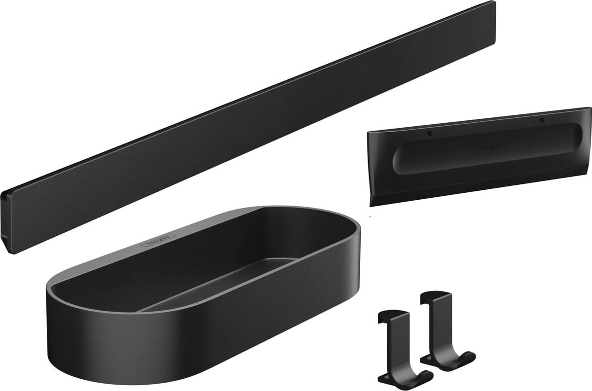 4-delige Badkamer Accessoires Set Douche Organizer Mat Zwart met Zelfklevende Wandbevestiging