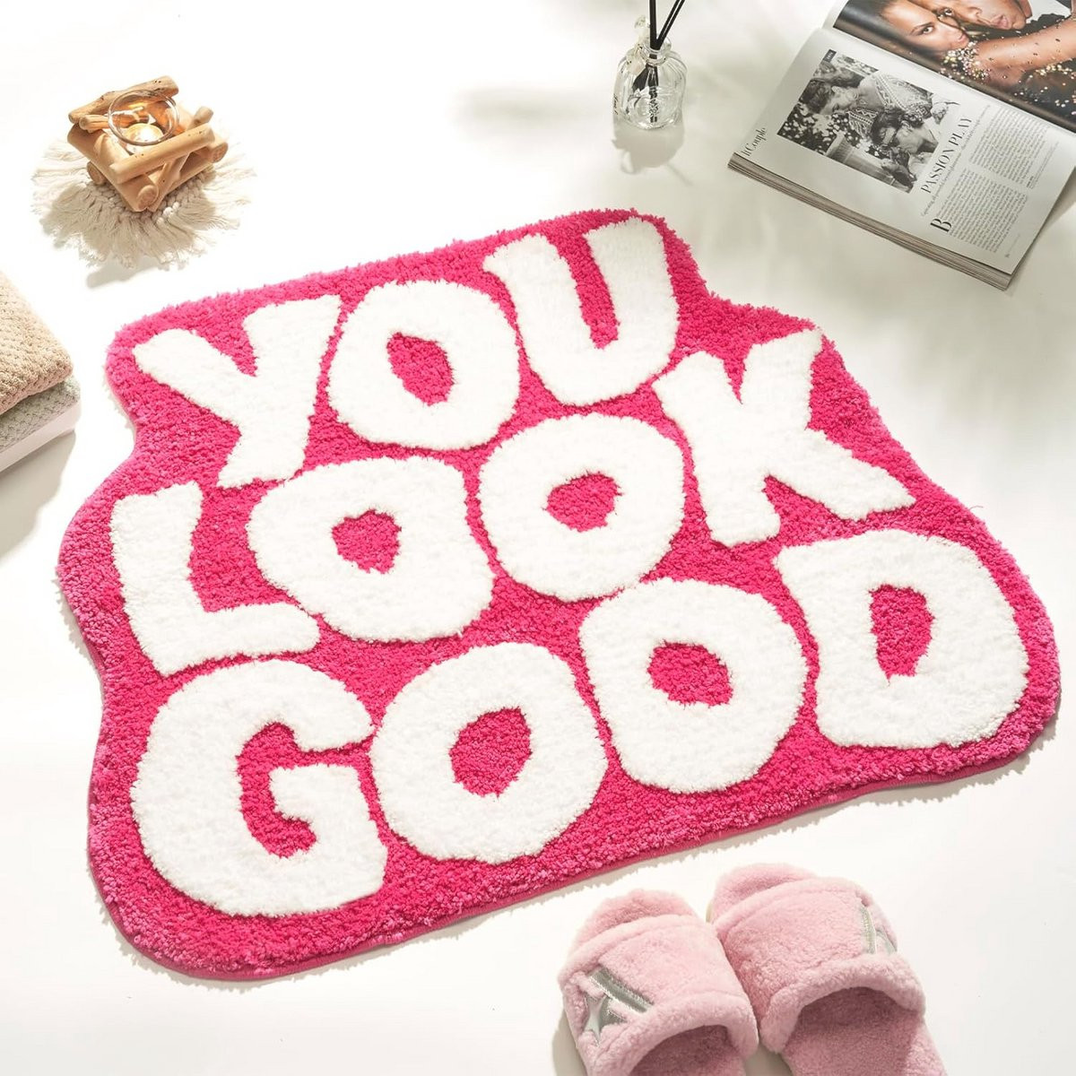 Roze badmat voor meisjes voor decoratie in de badkamer