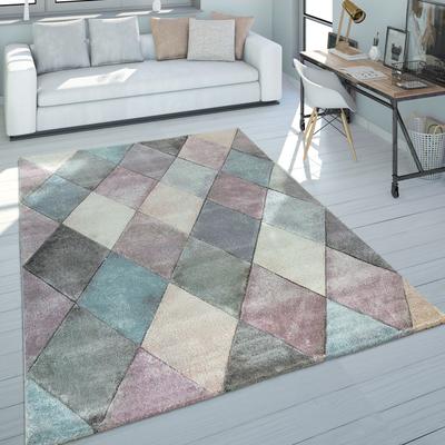 Paco Home Colorful Area Rug for the Living Room with Diamond Pattern in 3D