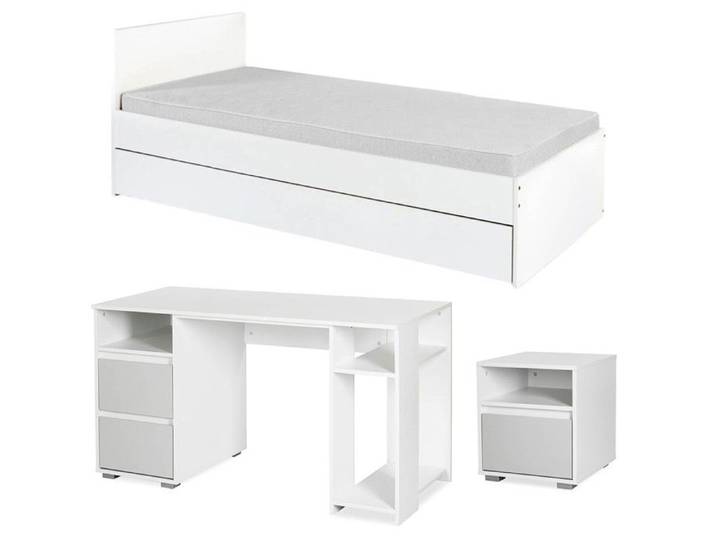 DALIA Chambre enfant adolescent avec lit chevet Bureau Blanc