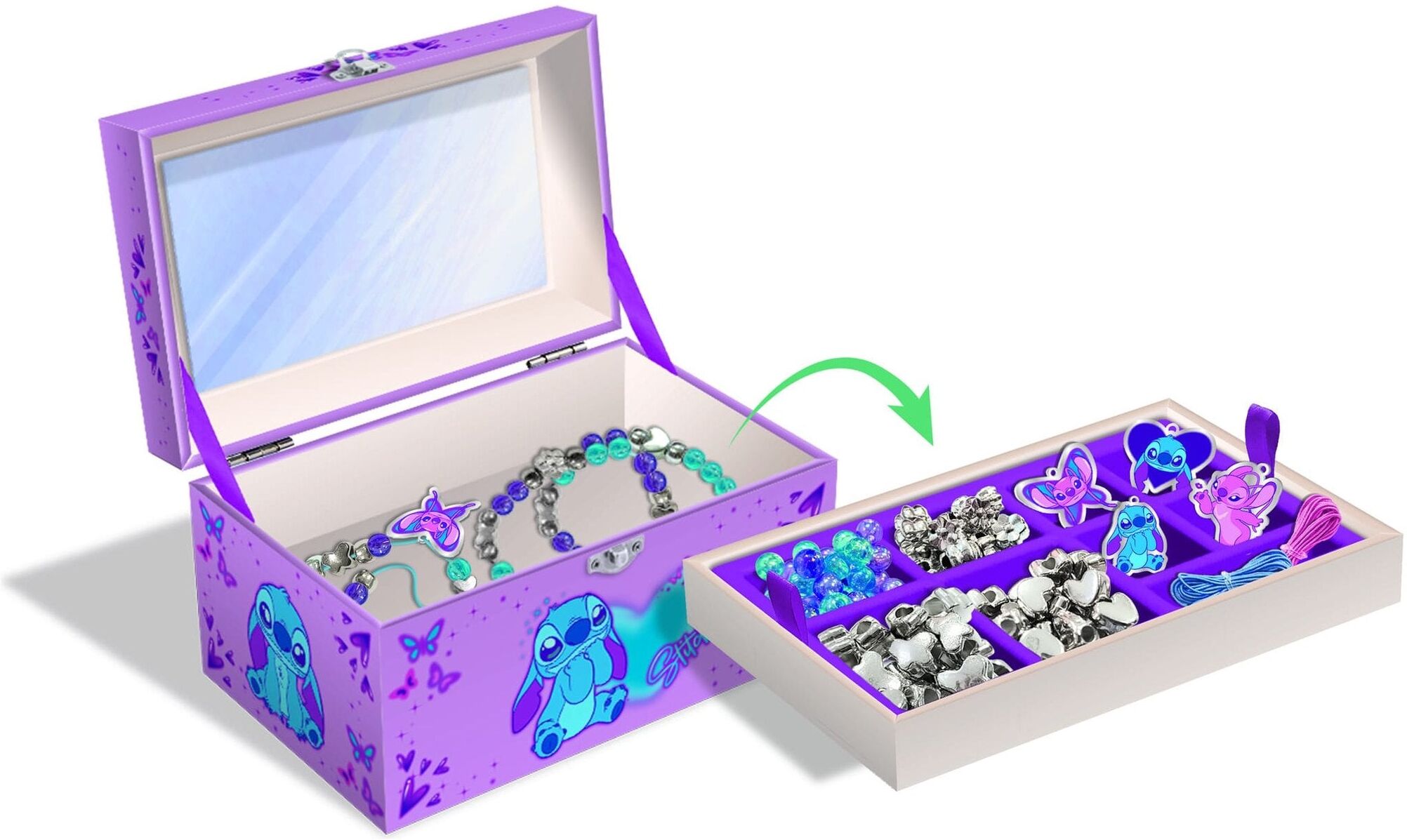 Lisciani Stitch Jewellery Set - Create Custom Beaded Jewellery With Removable Compartment Metal Closure And Mirror