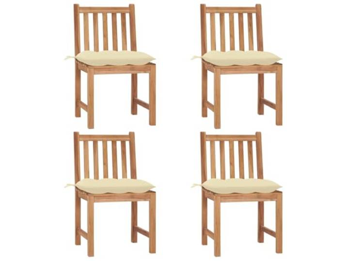 KUTYWEXFM Gartenstühle 4er Set Teakholz Massiv mit Sitzkissen Robuste Sitzgruppe für Terrasse, Balkon und Veranda inklusive weicher Polsterauflagen in Cremeweiß.