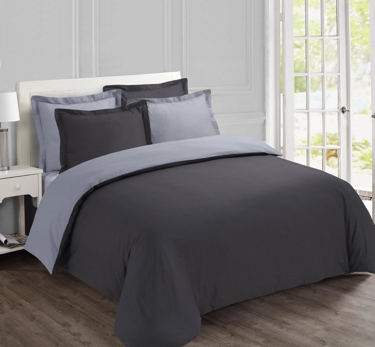 Vision Bicolor Tweezijdig omkeerbaar Dekbedovertrekset - 100% katoen - Antraciet / Grijs - Kingsize - B/D: 260 x 240 cm
