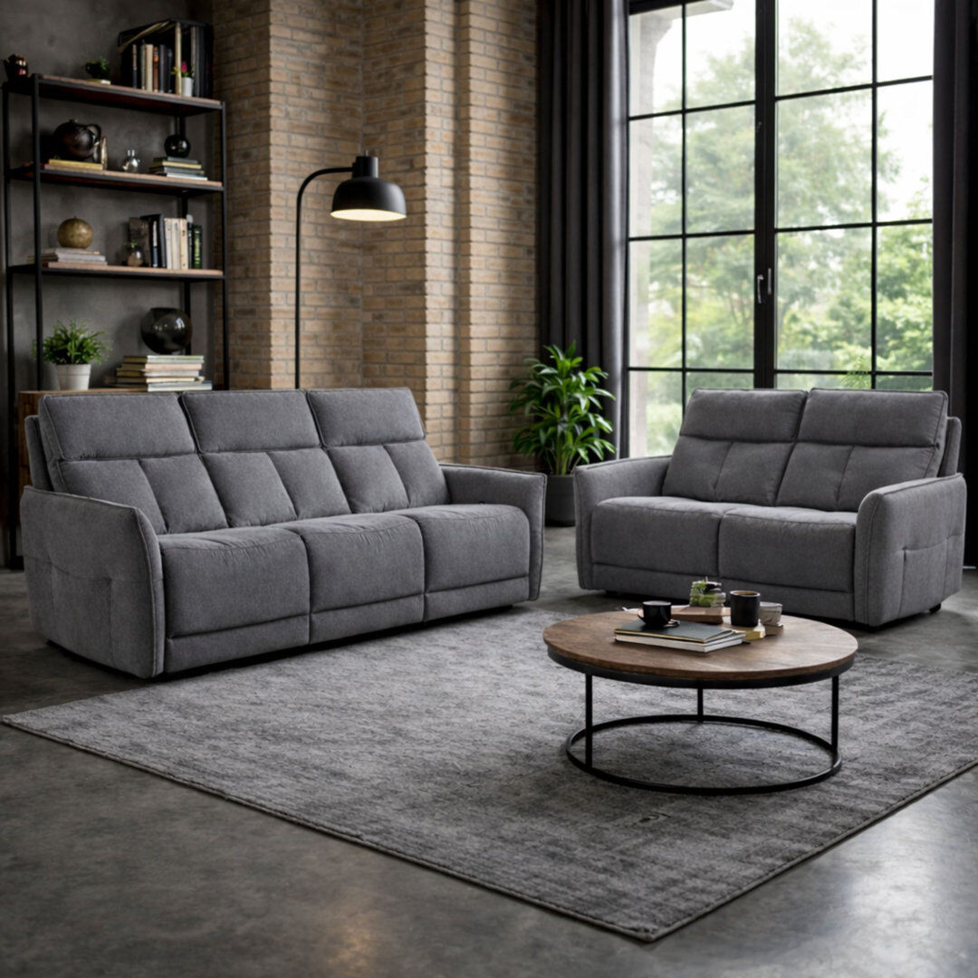 Fairmont Park Almita Fabric Upholstered Power Recliner 3 + 2 Sofa Set with USB Charging Flint 2