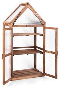 Costway Cold Frame Mini Wooden Greenhouse for Vegetable and Flower-Brown