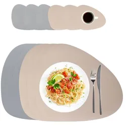 Relaxdays Platzdeckchen mit Untersetzern 6er Set Beige,Grau
