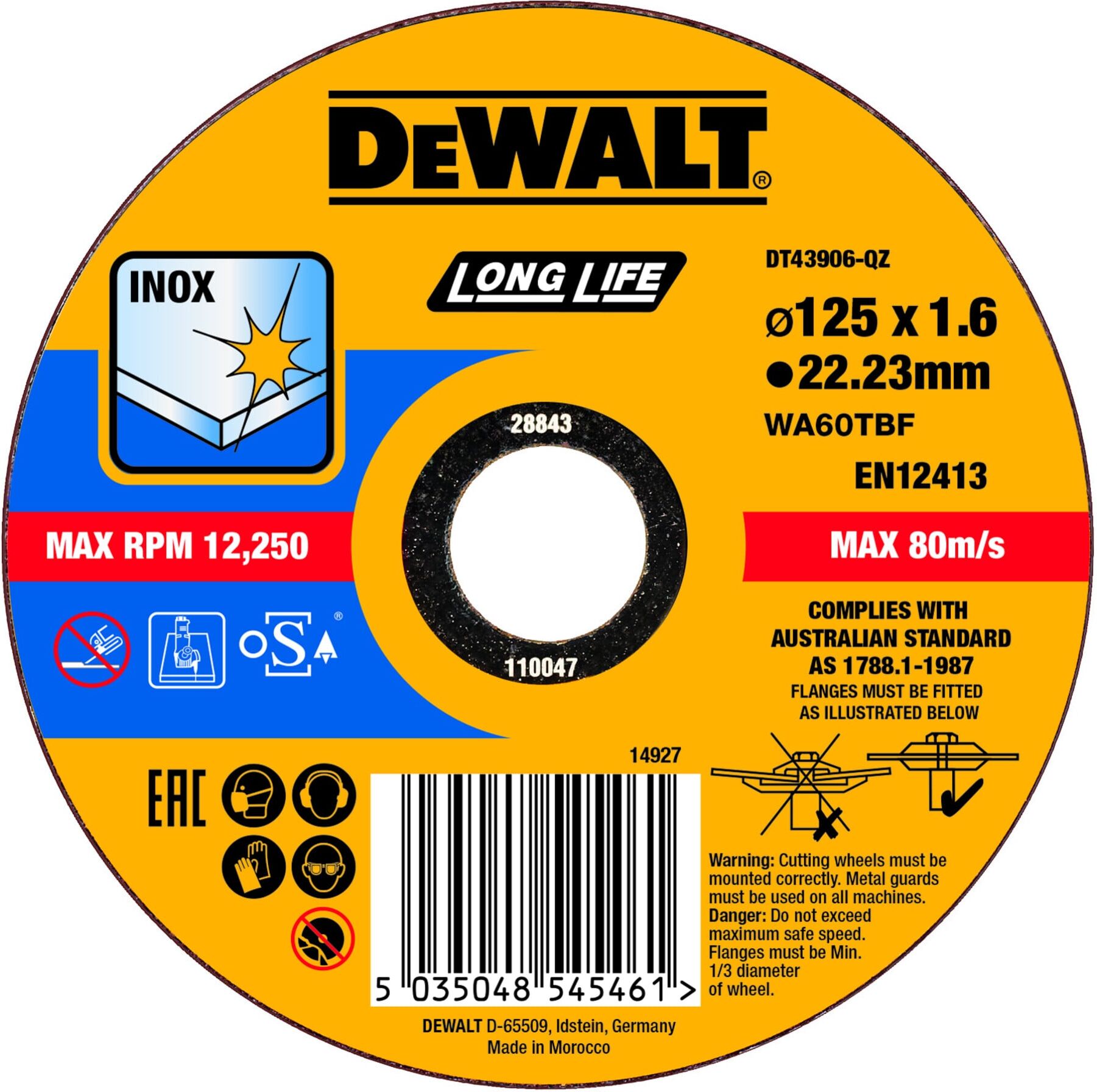 DEWALT High Performance Trennscheibe Edelstahl flach 125x1,6mm (DT43906-QZ)