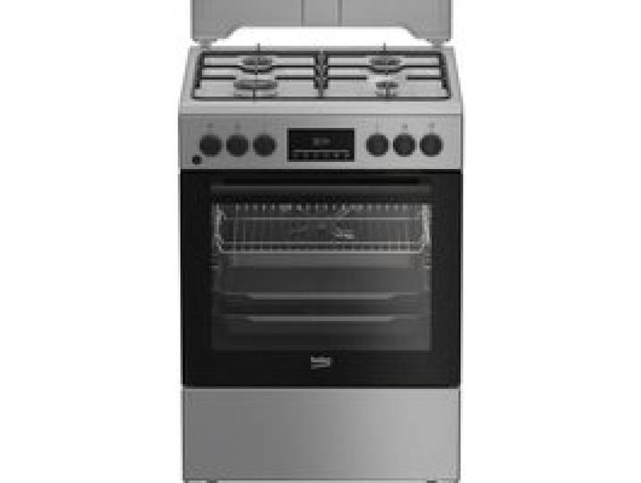 Cuisinière à gaz pose libre gris/argent - BEKO - Four électrique - 4 brûleurs à gaz - Gril électrique