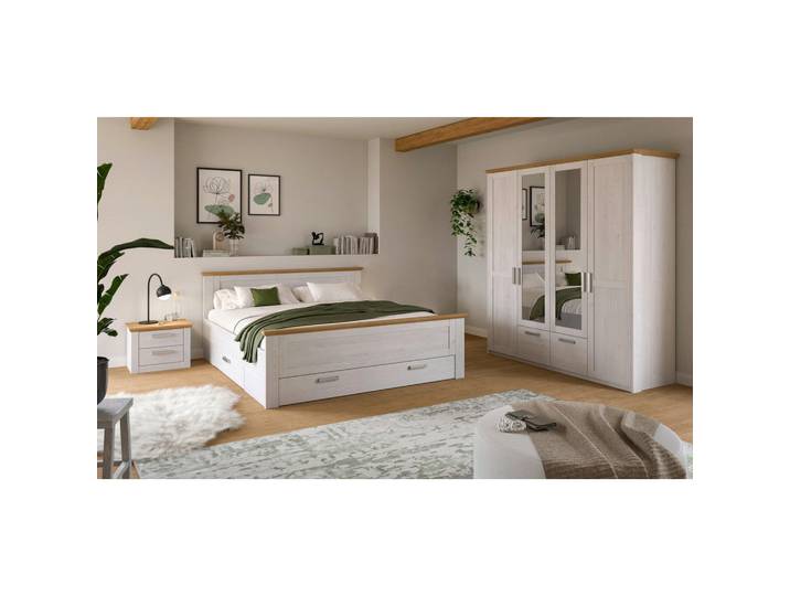 Livetastic Schlafzimmer, Lärche, Eiche Artisan, 3-teilig, 2 Fächer, Schrankfront mit Spiegel,mit Schubkästen, Schlafzimmer, Schlafzimmer Komplett