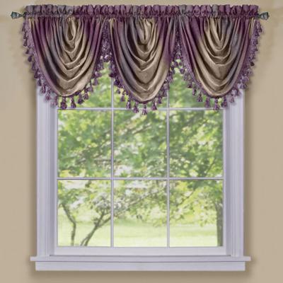 "Wide Width Ombre Waterfall Valance by Achim Home Décor in Aubergine (Size 46"" W 42"" L)"