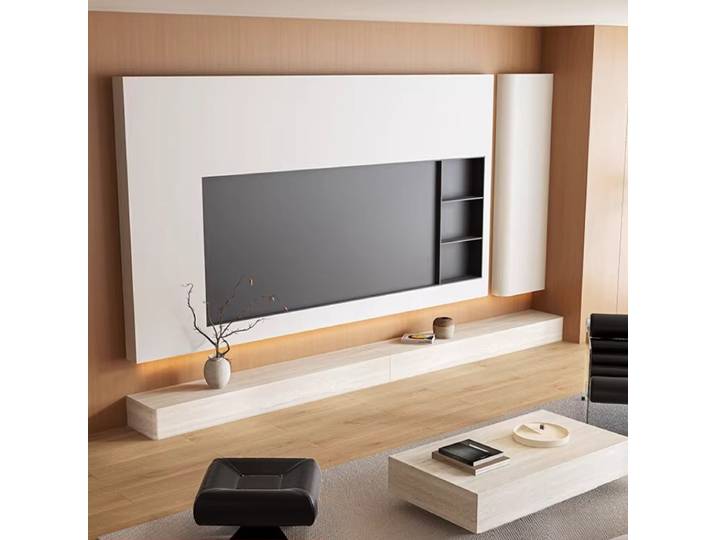 Meuble TV style crème en pierre de grotte blanche, meubles de salon, muebles tv, personnalisable, minimalisme, armoire TV, rangement