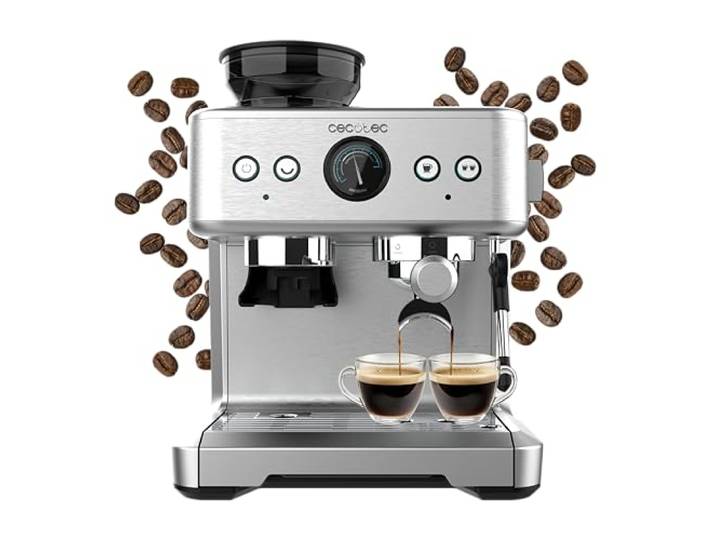 Cecotec Espressomaschine Barista Maestro, 2250 W, 250-g-Bohnenbehälter 20-bar-Pumpe, Mahlwerk mit 20 Stufen, Dual-Thermoblock, PressurePro-Manometer, Dampfdüse, Heißwasser und Doppelauslauf