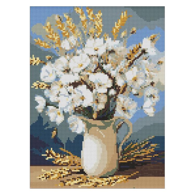 Ideyka Diamond Painting ohne Rahmen Weisser Mohn und Weizen 30 x 40 cm (AMC20452)