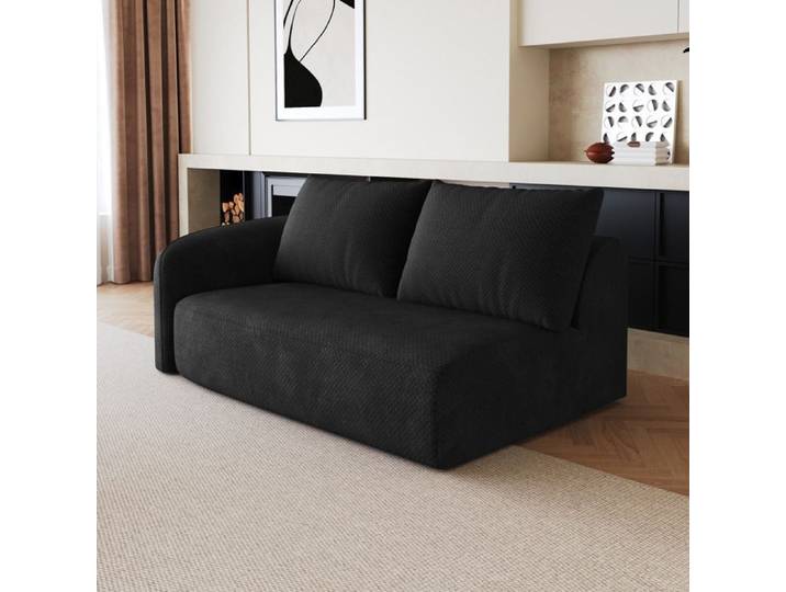 Canape 2 Places En Tissu Chenille Noir Canape Modulable Moderne FloraGrace Pour Salon Ou Chambre Sans Montage 160x90x85cm