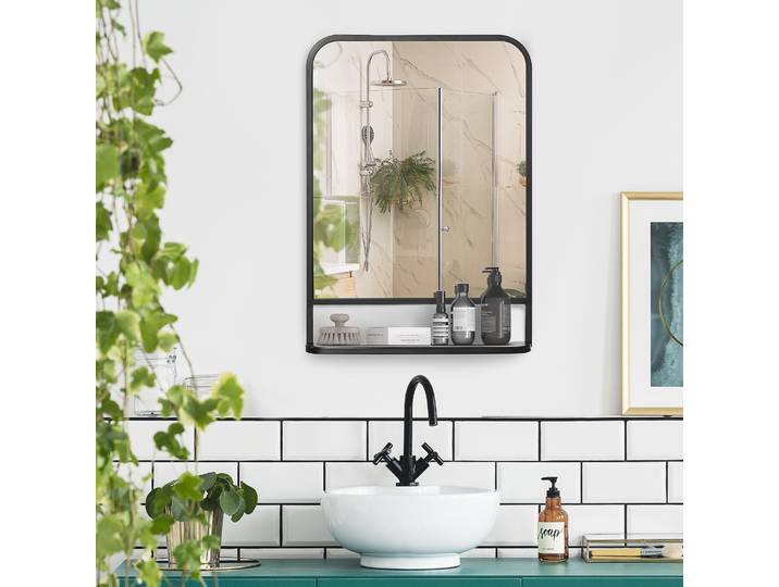 HOMCOM Miroir Mural Métal Noir 70x10x50cm avec Étagère