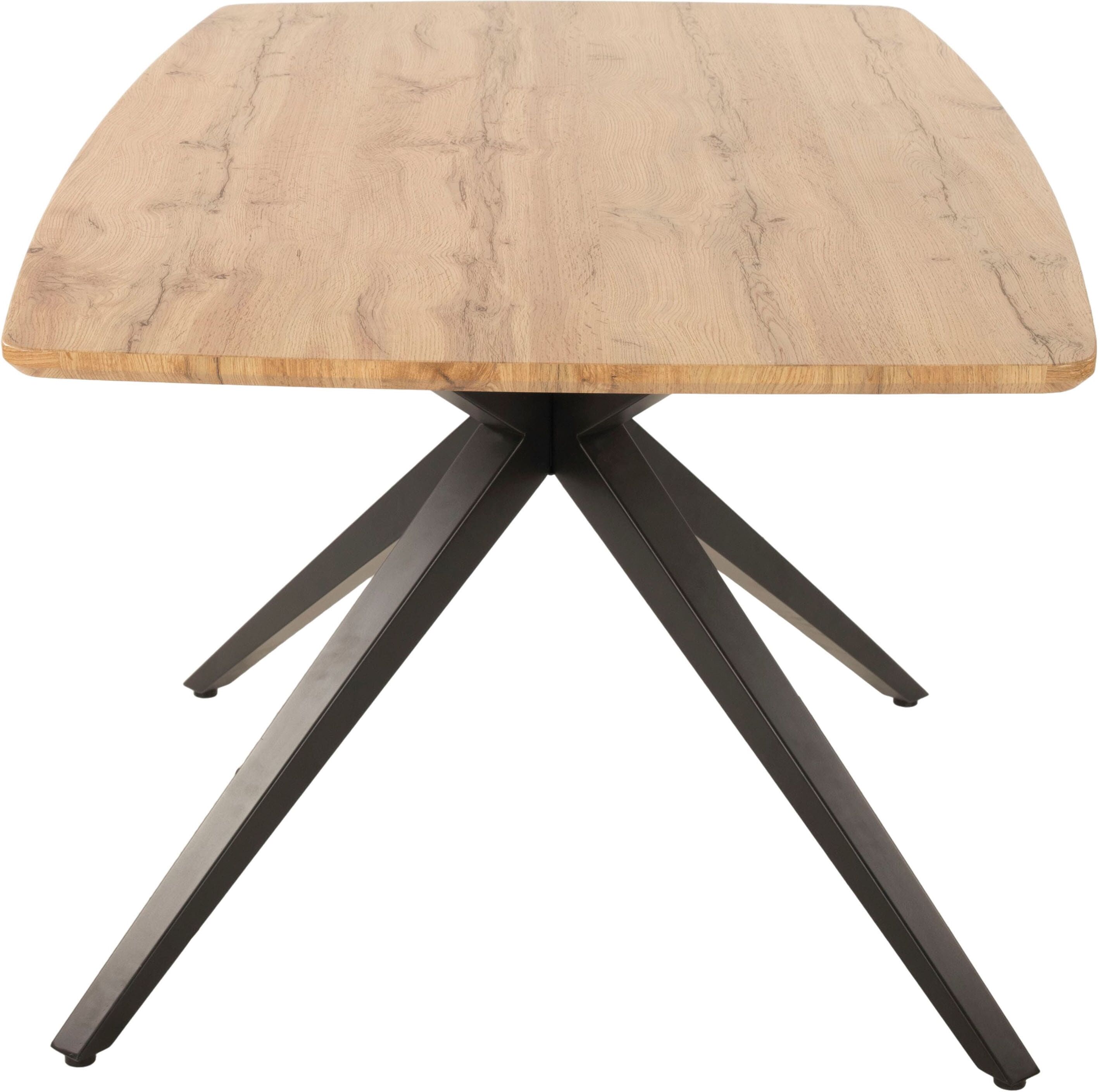 Esstisch DUO COLLECTION "Tisch Emira", schwarz (wildeiche nachbildung, naturbraun, schwarz, wildeiche nachbildung, naturbraun), B:160cm H:77cm T:90cm, Tische, Esstisch, massives X-Metallgestell, Wildeichen Optik wildeiche nachbildung, naturbraun, schwarz,