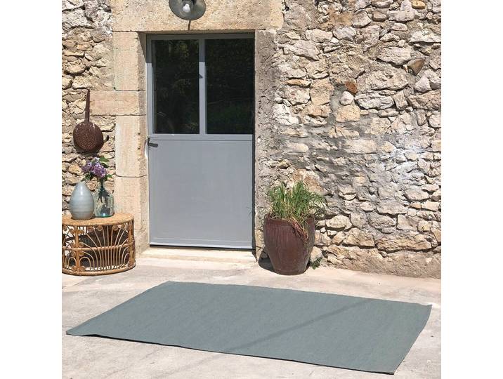 Tapis rectangulaire en fibres recyclées tissé main vert céladon i