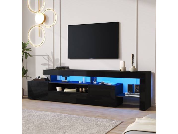 Meuble TV LED Hochglanz - TCQPZ - 3 portes pour TV jusqu'à 85 pouces panneaux de particules noir 192 × 37 × 53 cm