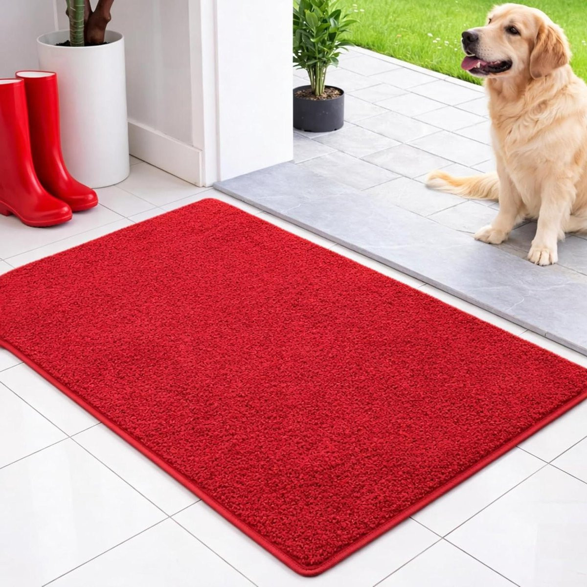 Rode Schoonloopmat Entremat met Antisliponderkant - Breedte: 50 cm, Lengte: 80 cm