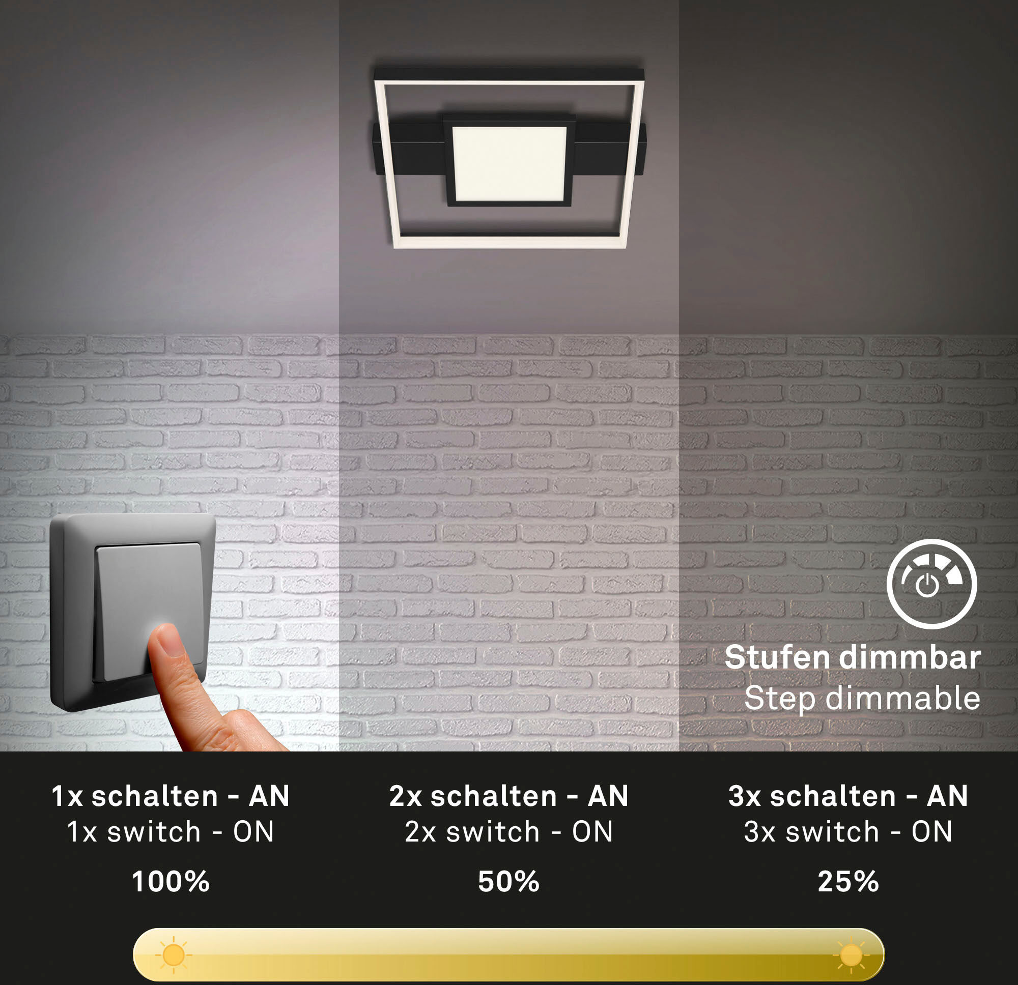 BRILONER LEUCHTEN LED Deckenleuchte "LED Deckenleuchte mit Mittelbeleuchtung, schwarz, 1xLED/38W", schwarz (weiß, neutral), H: 6,6cm, Leuchten, LED Deckenleuchte