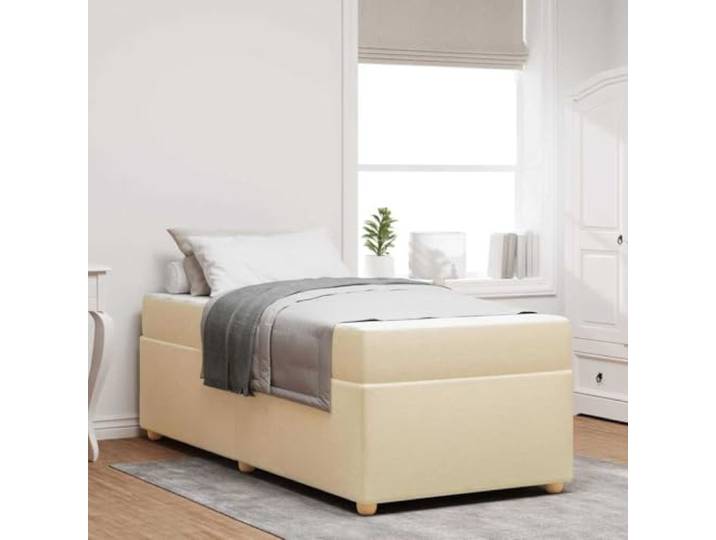 Holzwerkstoff modernes Design Bettgestell mit Matratze Creme 100 x 200 cm Bettrahmen mit Matratze Creme 100 x 200 cm Stoff Einzelbett inklusive Kaltschaummatratze modernes Bettgestell mit Kopfteil
