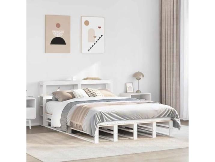 RJPLMFV Bettgestell ohne Matratze, Weiß, 120 x 200 cm, massives Kiefernholz Mit Kopfteil und Einlegeböden, inklusive Lattenrost, optimale Unterstützung, Landhausstil