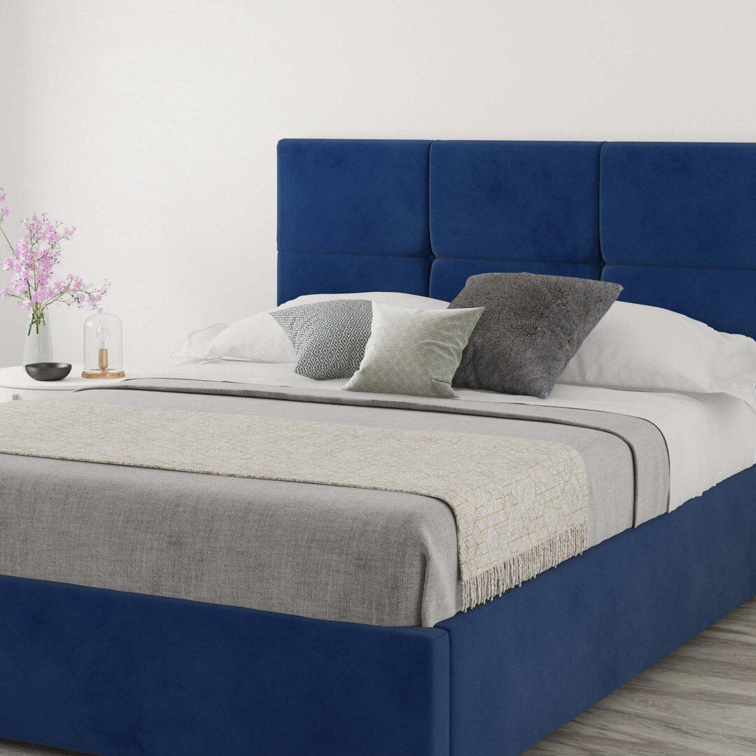 Brambly Cottage Kellen Upholstered Twill Headboard Velvet Navy Kingsize (5')