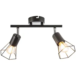 Deckenleuchte Wohnzimmerlampe Schlafzimmerleuchte Metall schwarz Geflecht, 2x E14 Fassung, Länge 25 cm, Wohnzimmer Schlafzimmer