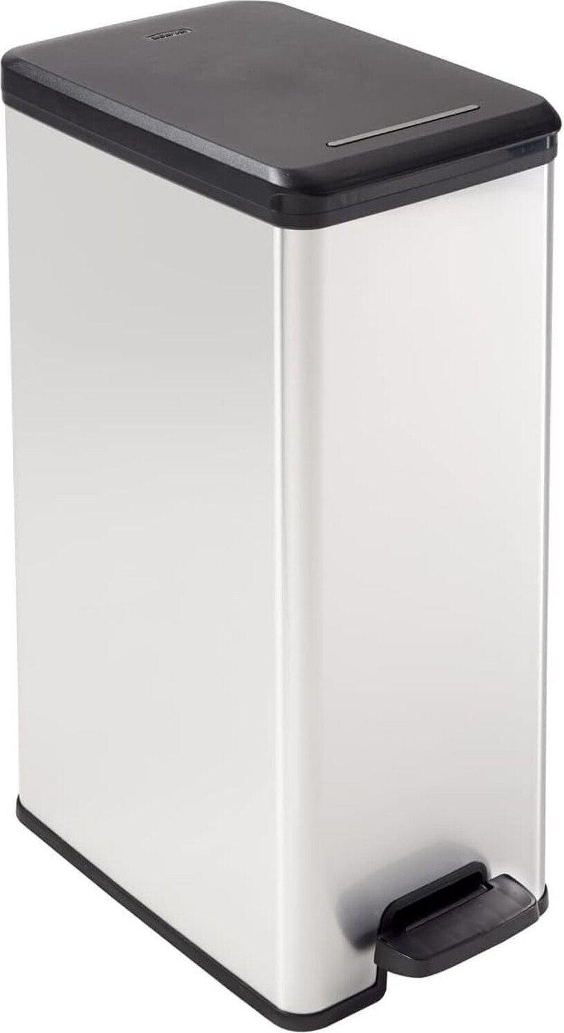 Curver Slim Bin Afvalbak met pedaal, 40 liter, zwart en zilver, vierkant