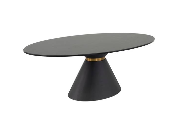 Lomoco Couchtisch, Schwarz, Metall, Glas, Keramik, Marmoroptik, oval, konisch, 70x40x120 cm, Wohnzimmer, Wohnzimmertische, Couchtische, Couchtische Glas