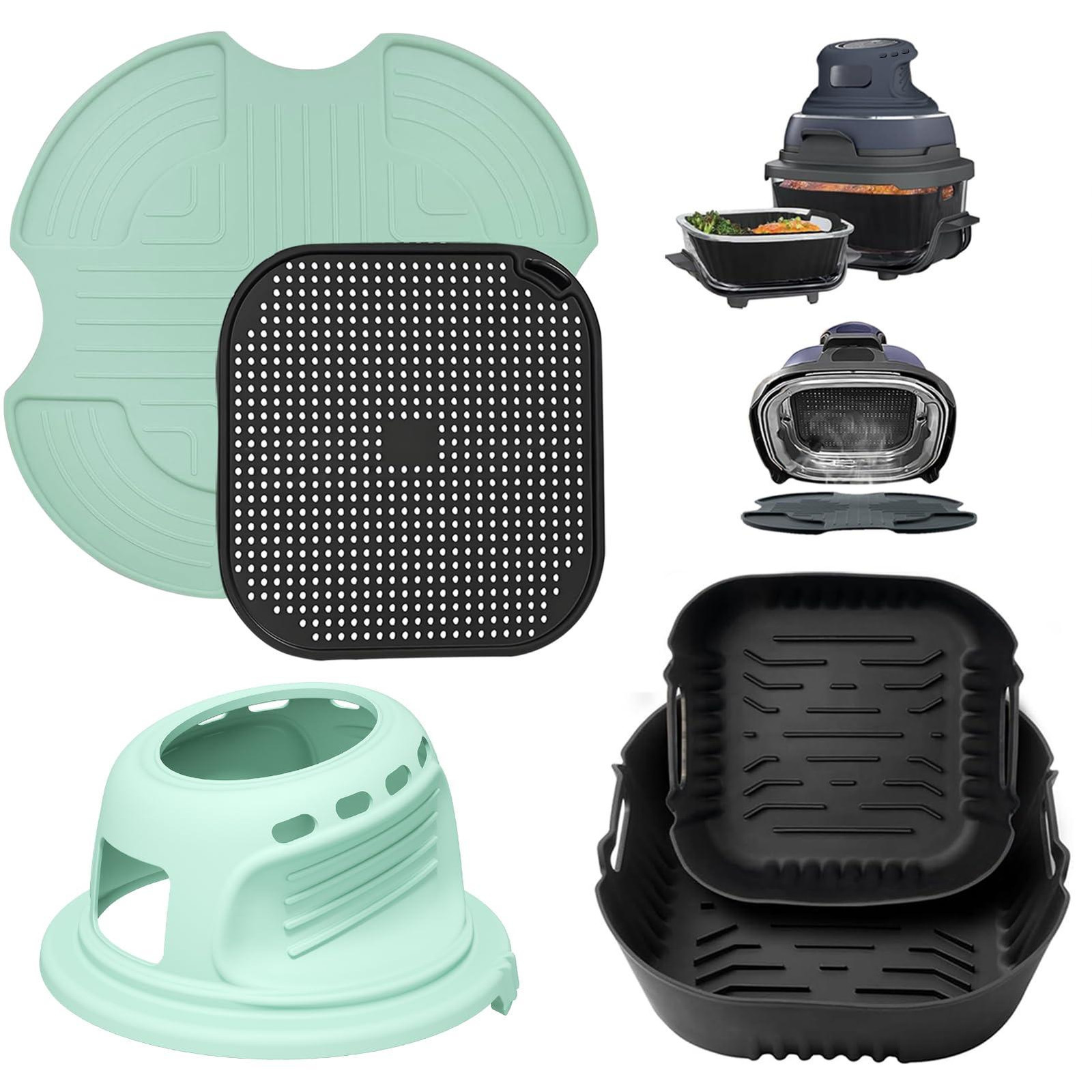 Dripio 5-delige accessoires set voor heteluchtfriteuse met siliconen bakvormen en spatbeschermer, groen