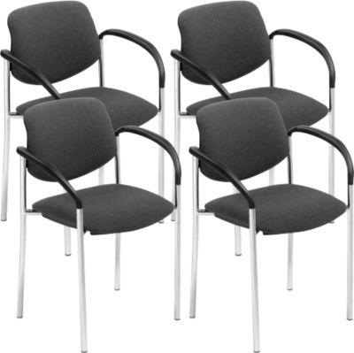Nowy Styl Besucherstuhl STYL, mit Armlehnen, stapelbar bis 6 Stück, bis 110 kg, Bezug anthrazit, Gestell chromsilber, 4 Stück