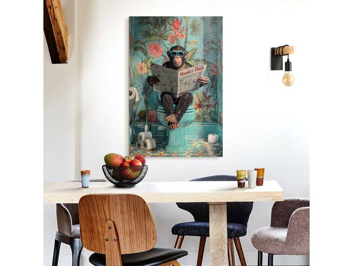 Deco-Panel REINDERS Affe auf der Toilette , farbe bild(er): blau, Bilder, B/H/T: 60cm x 90cm x 2cm, Humor, 1 Stk., MDF, Deco-Panel, Toilette - Blau - MDF - Humor - 60x90 cm, B:60cm H:90cm T:2cm