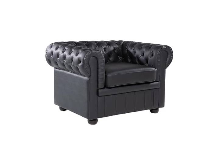 Klassischer Sessel im englischen Stil Echtleder schwarz Chesterfield