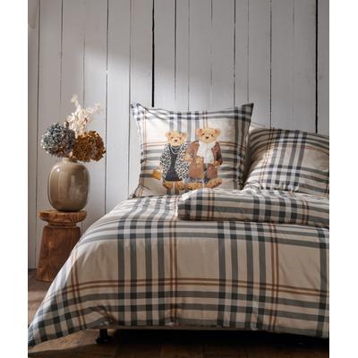 Bettwäsche APELT "John, Karomuster mit Teddy-Motiv", beige (beige, natu), B/L: 135cm x 200cm, 1 Stk., 1 Stk., Satin (Bio-Baumwolle), B/L: 80cm x 80cm, 2, Satin (Bio-Baumwolle), Bezug: 100% Baumwolle, Bettwäsche, Bettwäsche, Bettwäsche-Set mit...