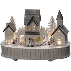 Konstsmide LED Holzsilhouette "Haus und Kirche", mit Spieluhr und 6h Timer 5 warm weiße Dioden batteriebetr., Innen 2 x AA 1.5V (exkl.) - 3269-210