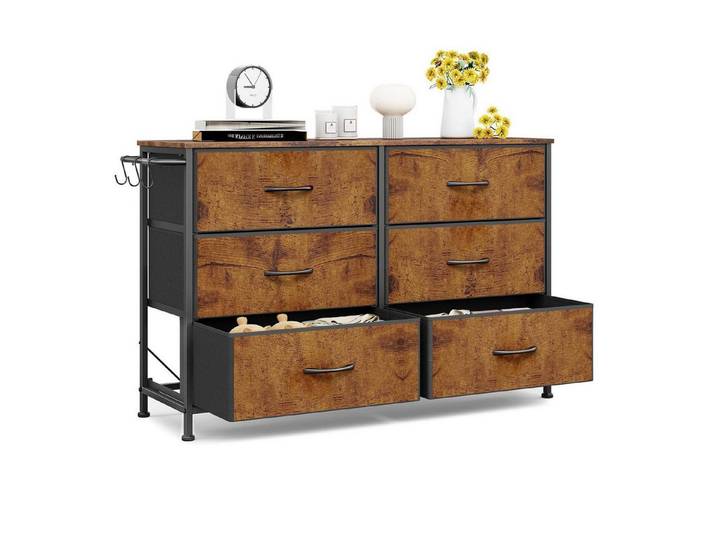 LuxusKollektion Kommode Kommode Stoffschubladen Metall 6 Schubladen-100x30x65cm Rustikal Braun (1 St)