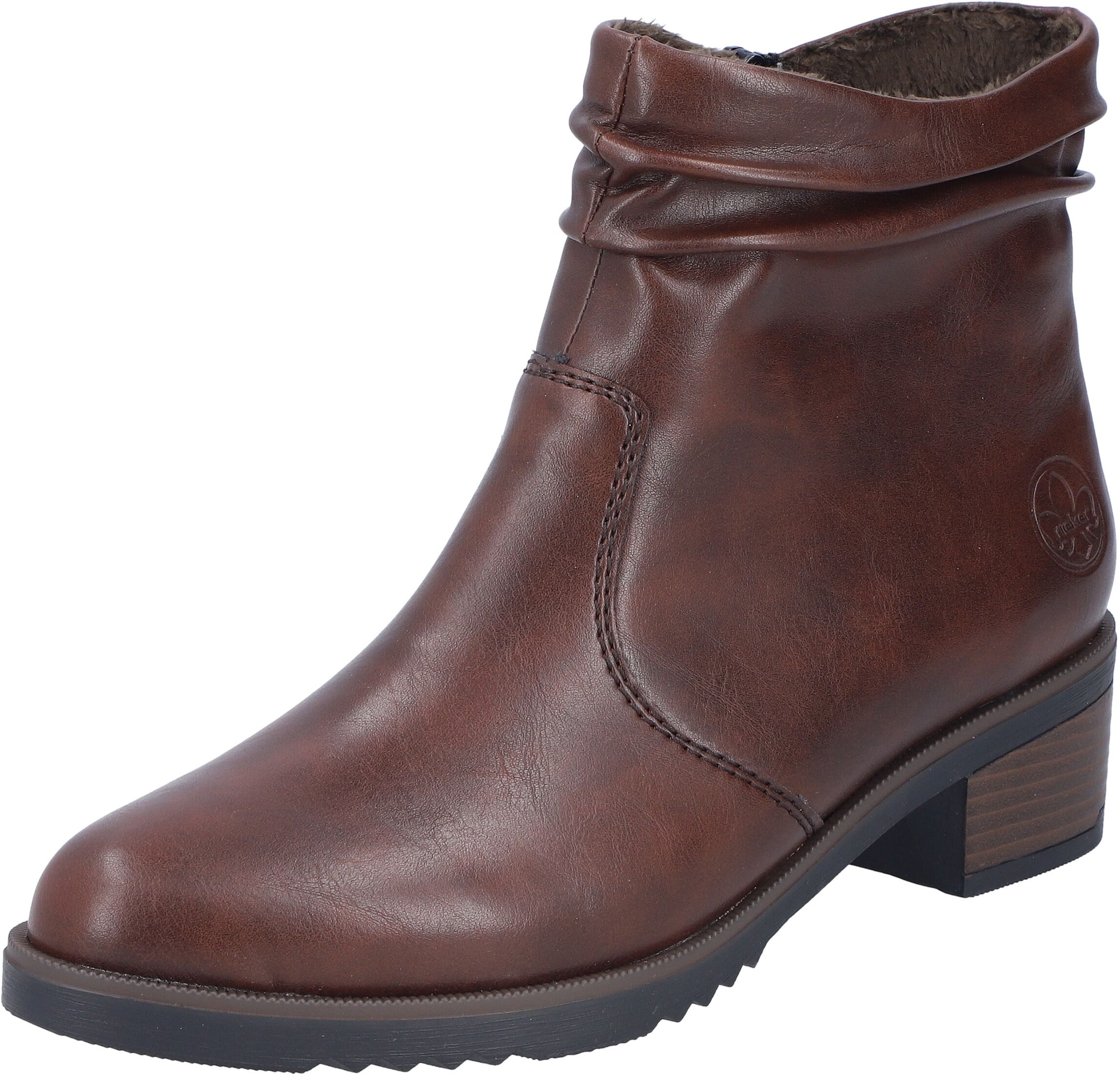Stiefelette RIEKER, Damen, Gr. 38, wärmend, lila (marrone), Lederimitat, Schuhe Stiefelette, Boots, Blockabsatz, slouchy Schaft, mit Innenreissverschluss marrone 38, wärmend