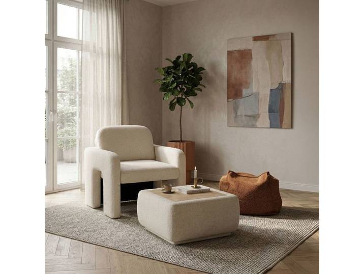 Fauteuil design 90x80x88 cm avec table basse relevable beige - KOVA