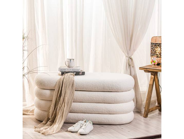 Banc coffre avec rangement en bouclettes blanches