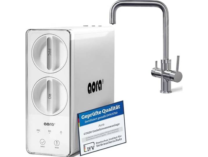 AORA GT600 Umkehrosmoseanlage Untertisch – tankloser Trinkwasserfilter – 8 Stufen Filtration RO System – 3-Wege-Armatur – 3 Sekunden Filterwechsel – Osmoseanlage reines Wasser GIULIA U-Edelstahl