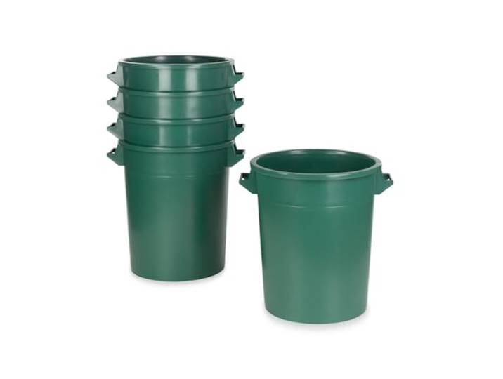 75 Liter Kunststofftonne mit Griffen + Deckel, stapelbar, Stabiler Eimer, Plastiktonne, Rundbehälter, Universaltonne, Allzweckeimer, Vorratstonne, Futtertonne, Mülltonne, 5X Grün