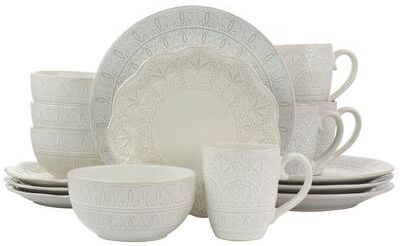 Elama Spring Wedding 16 Piece Round Stoneware Dinnerware Set in White